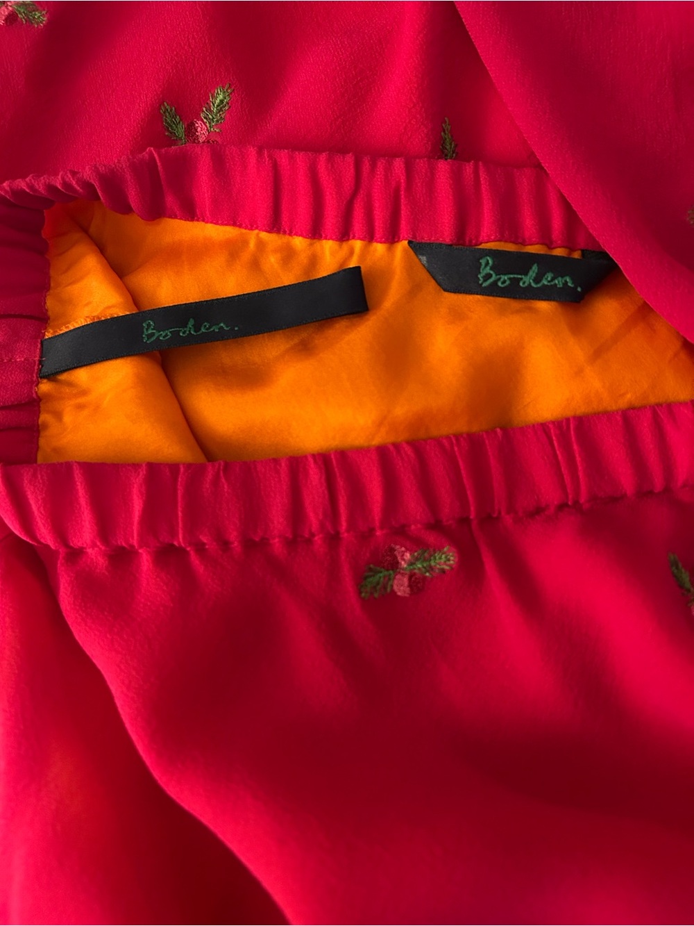 Boden Fuchsia Pink Cottagecore Embroidered 100% Silk Maxi Skirt S 12L - Picture 6 of 7
